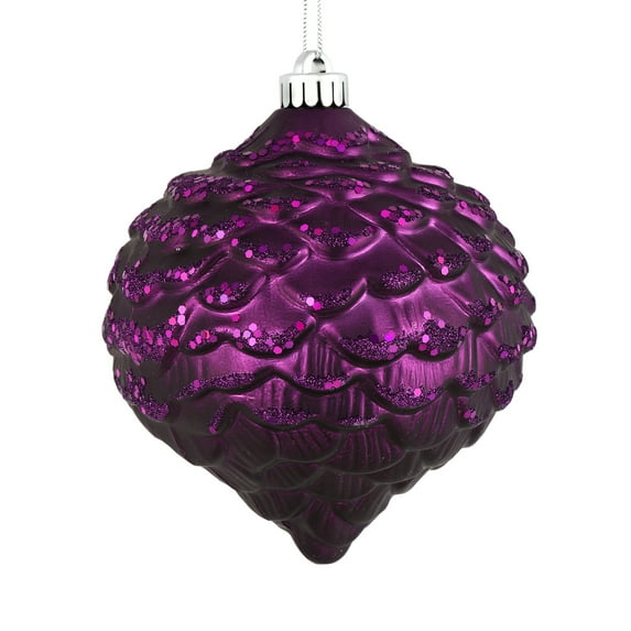 Vickerman 6" Plum Glitter Pinecone Christmas Ornament, 6 per Bag