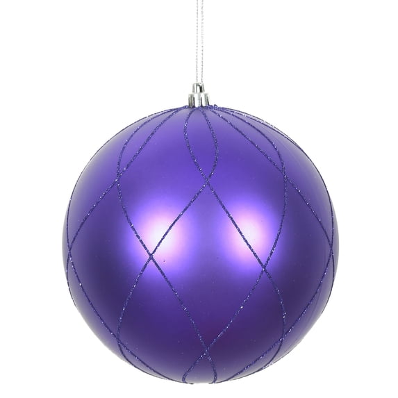 Vickerman 6" Purple Matte and Glitter Swirl Ball Ornament, 3 per Box