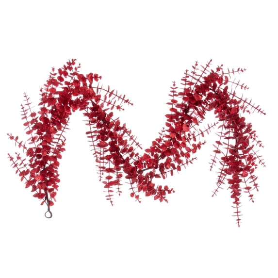 Vickerman 6' Red Artificial Eucalyptus Glitter Garland.