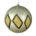 thumbnail image 1 of Vickerman 6" Red Matte Ball with Glitter Diamond Pattern. Add variety and sparkle to your holiday arrangement with this matte ornament that features a glitter pattern. Includes 3 pieces per bag. Made, 1 of 1