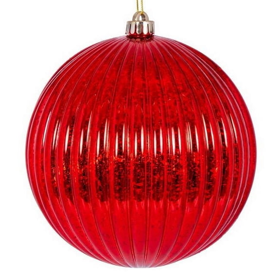 Vickerman 6" Red Shiny Lined Mercury Ball Ornament, 4 per bag.