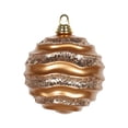 thumbnail image 1 of Vickerman 6" Sand Gold Stripe Candy Finish Wave Ball Christmas Ornament with Glitter Accents, 1 of 3