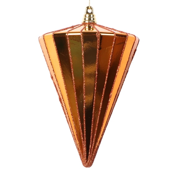 Vickerman 6" Shiny Burnish Orange Cone Ornament, 3 per bag.
