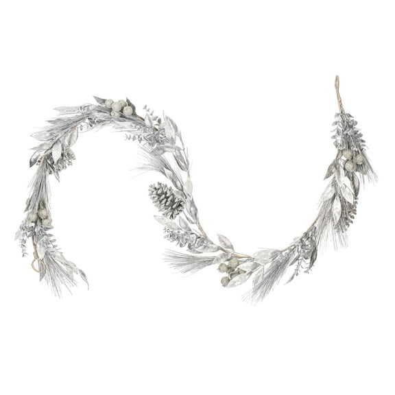 Vickerman 6’ Silver Artificial Pinecone Needle Berry Garland, Unlit