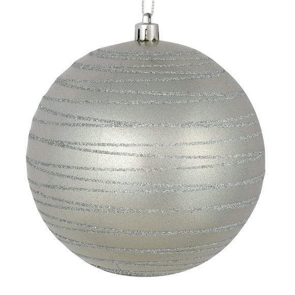 Vickerman 6" Silver Candy Finish Ball Ornament with Glitter Lines, 3 per Bag