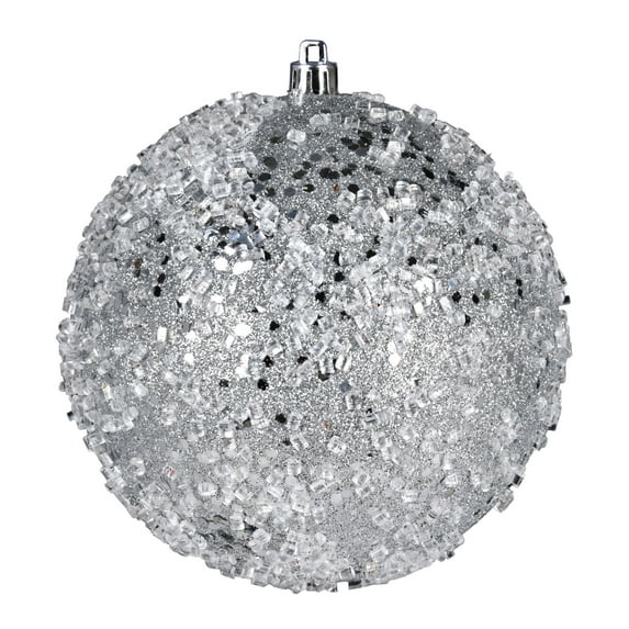 Vickerman 6" Silver Glitter Hail Ball Ornament, 4 per Bag