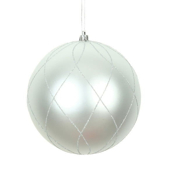 Vickerman 6" Silver Matte and Glitter Swirl Ball Ornament, 3 per Box