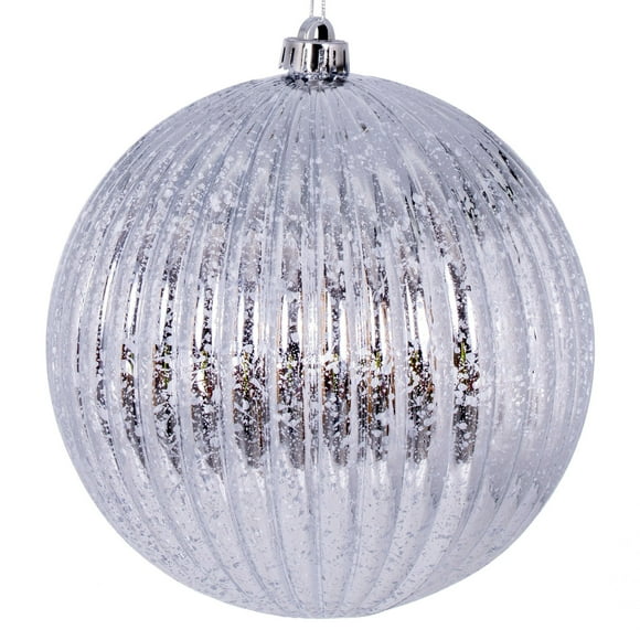Vickerman 6" Silver Shiny Lined Mercury Ball Ornament, 4 per bag.