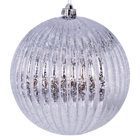 Vickerman 6" Silver Shiny Lined Mercury Ball Ornament, 4 per bag.