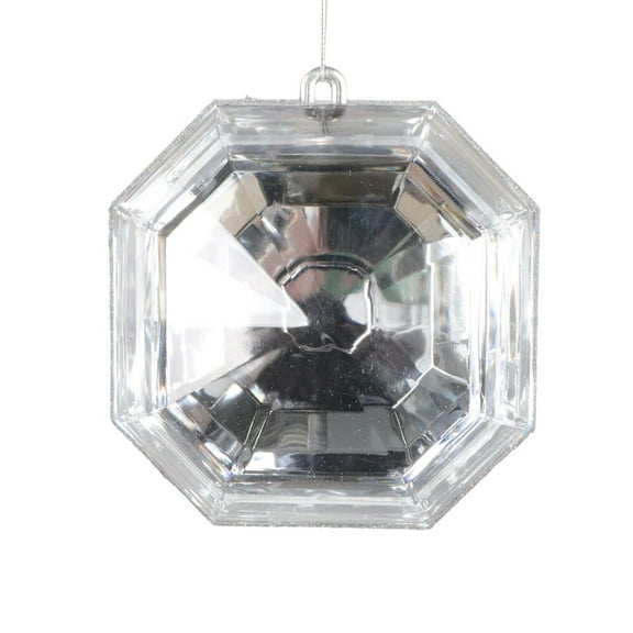 Vickerman 6" Silver Square Jewel Glitter Ornament. Features silver glitter around the edge. 2 per bag.