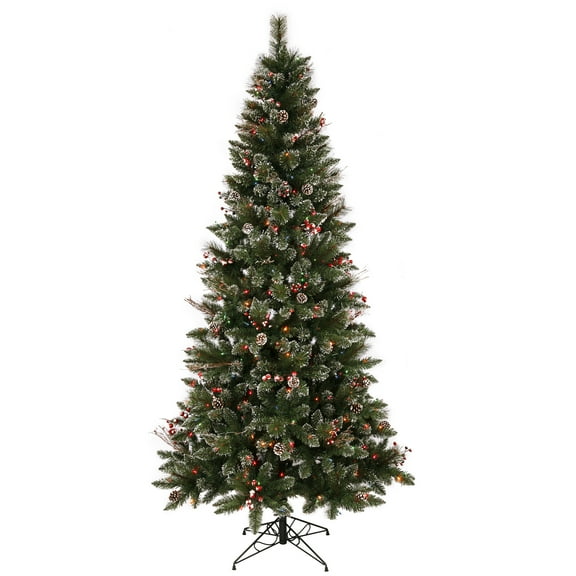Vickerman 6' Snow Tipped Pine and Berry Artificial Christmas Tree, Multi-Colored Dura-lit Incandescent Lights