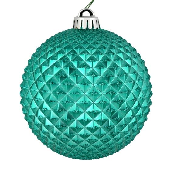 Vickerman 6" Teal Durian Glitter Ball Ornament, 4 per Bag