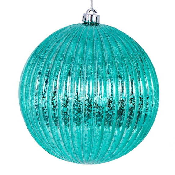 Vickerman 6" Teal Shiny Lined Mercury Ornament, 4 per bag.