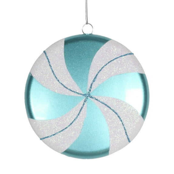 Vickerman 6" Teal-White Swirl Flat Candy Christmas Ornament
