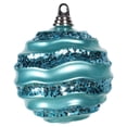 thumbnail image 1 of Vickerman 6"Turquoise Stripe Candy Finish Wave Ball Christmas Ornament with Glitter Accents, 1 of 2