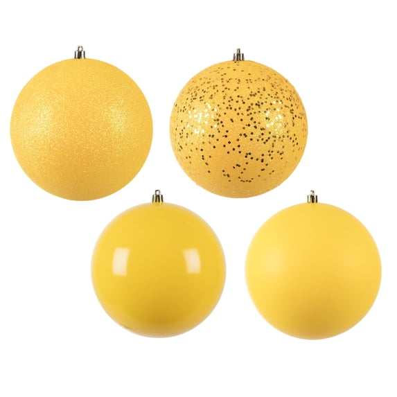 Vickerman 6" Yellow 4-Finish Ball Ornament Assortment, 4 per Box