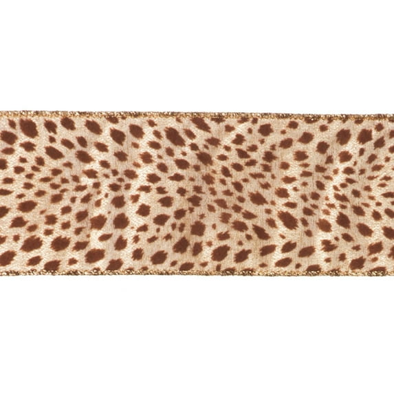 Vickerman 6" x 10yd Gold Lame Velvet Brown Leopard Ribbon