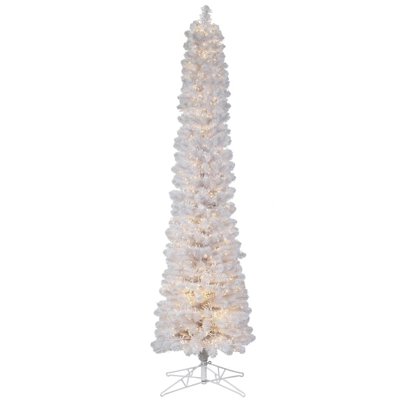 Vickerman 6' x 20" White Pencil Artificial Christmas Tree, Warm White 8 function 3MM LED Lights
