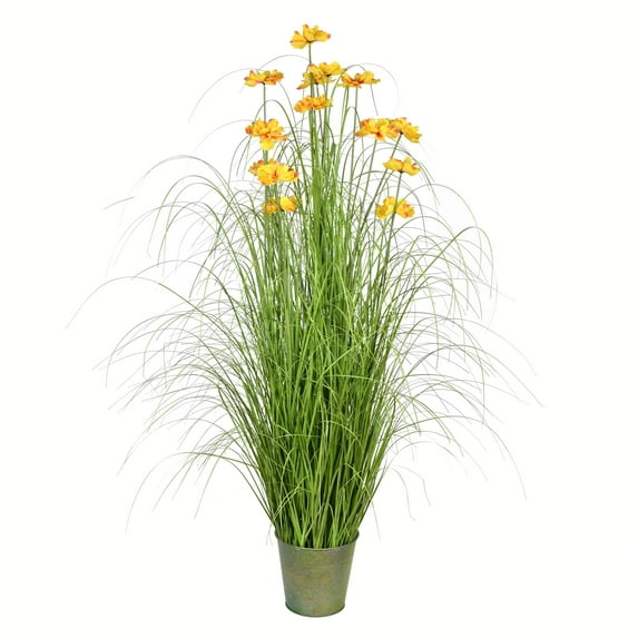Vickerman 60" Artificial Potted Green Grass and Cherry Blossoms.