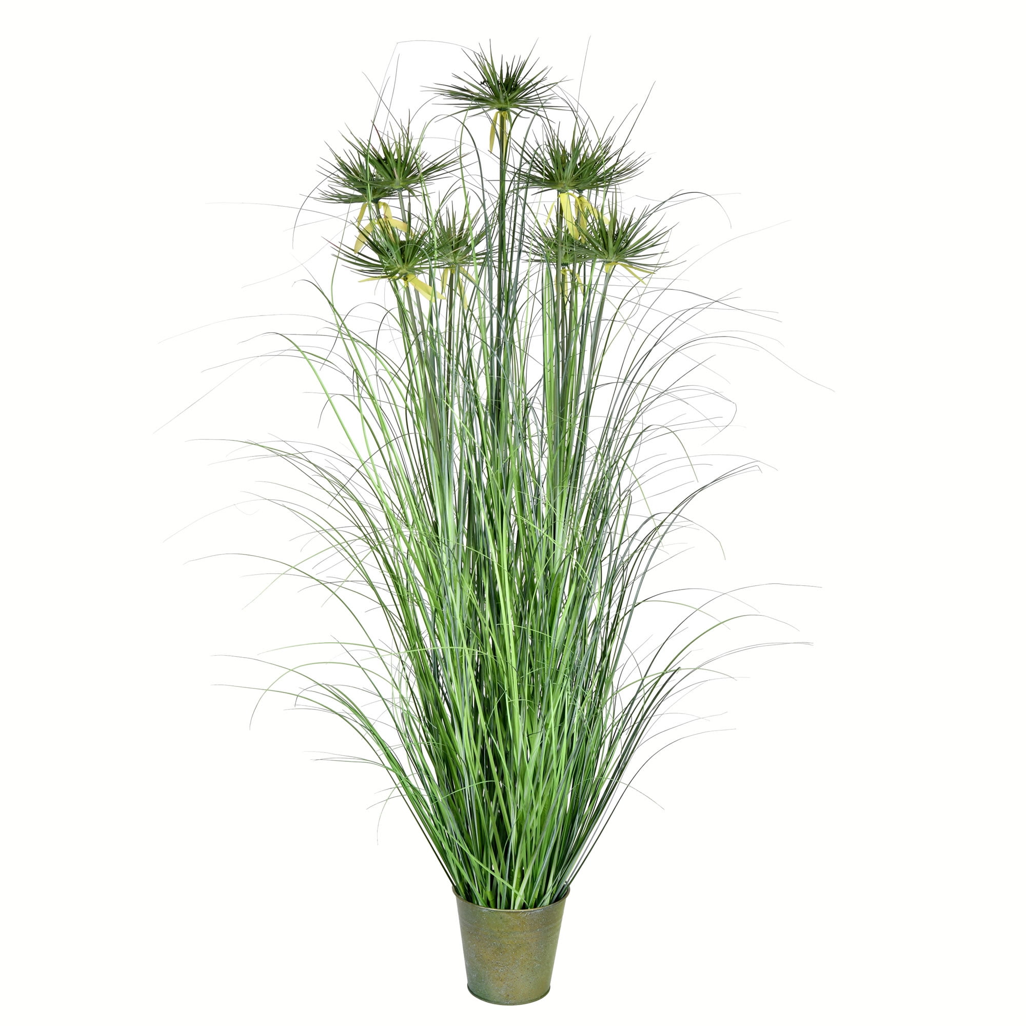 60" Green Artificial Grass Plant in Round Iron Pot