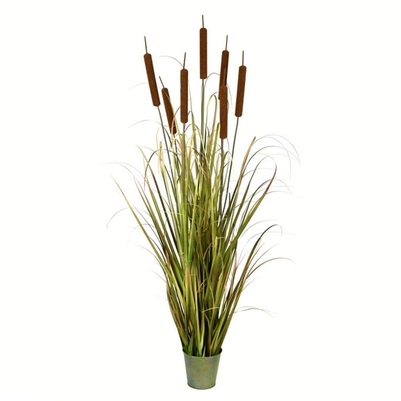 Vickerman 60" Artificial Potted Green Grass with Cattails.