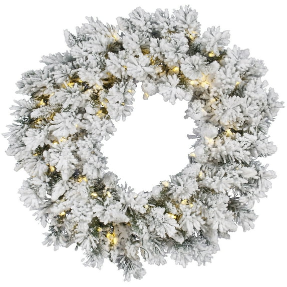Vickerman 60" Flocked Snow Ridge Artificial Christmas Wreath, 200 Warm White Single Mold LED Lights.