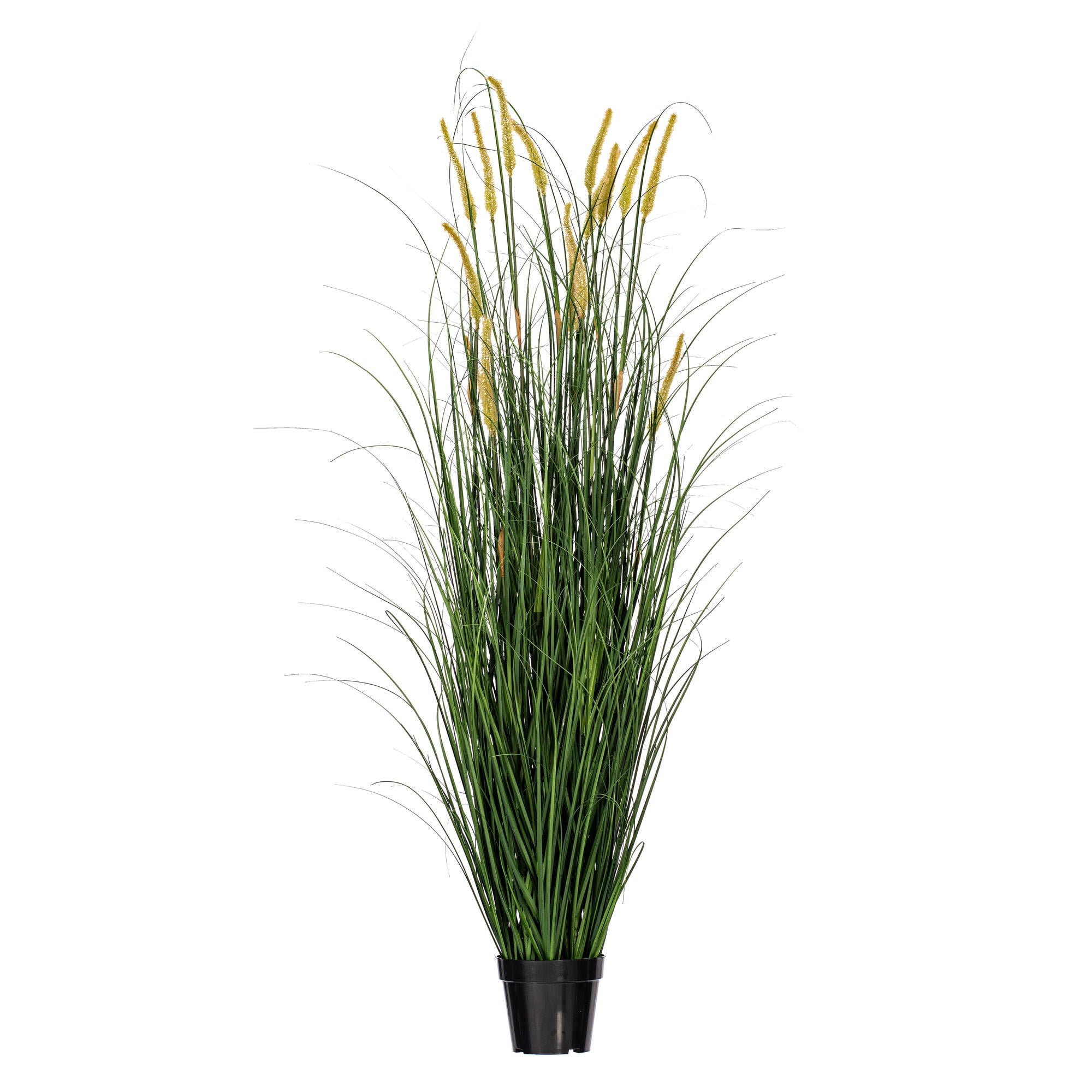 Tiny Green and Yellow Faux Grass Arrangement in Black Pot