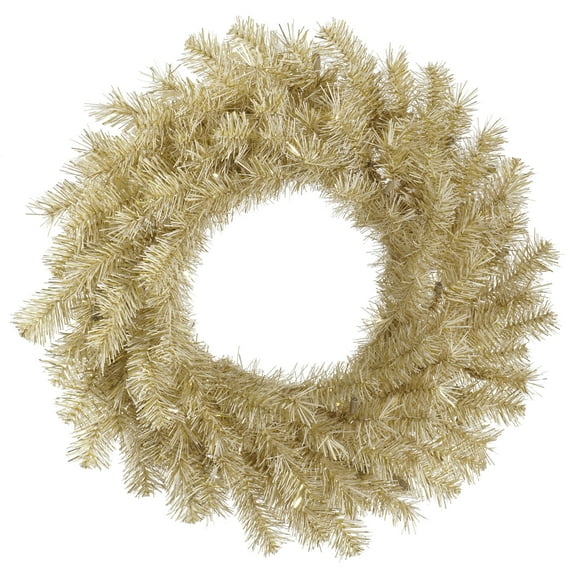 Vickerman 60" White and Gold Tinsel Artificial Christmas Wreath, Unlit