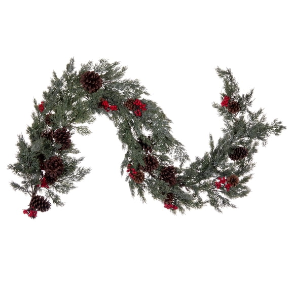 Vickerman 66" Artificial Green Cypress Cone Berry Garland.