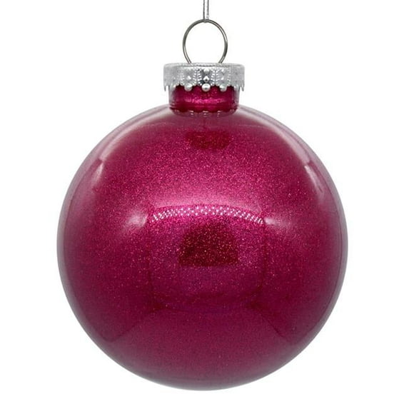 Vickerman 6in. Fuchsia Glitter Clear Ball - 4 per Bag - Polyethylene Terephthalate - 6in. H x 6in. W x 6in. L