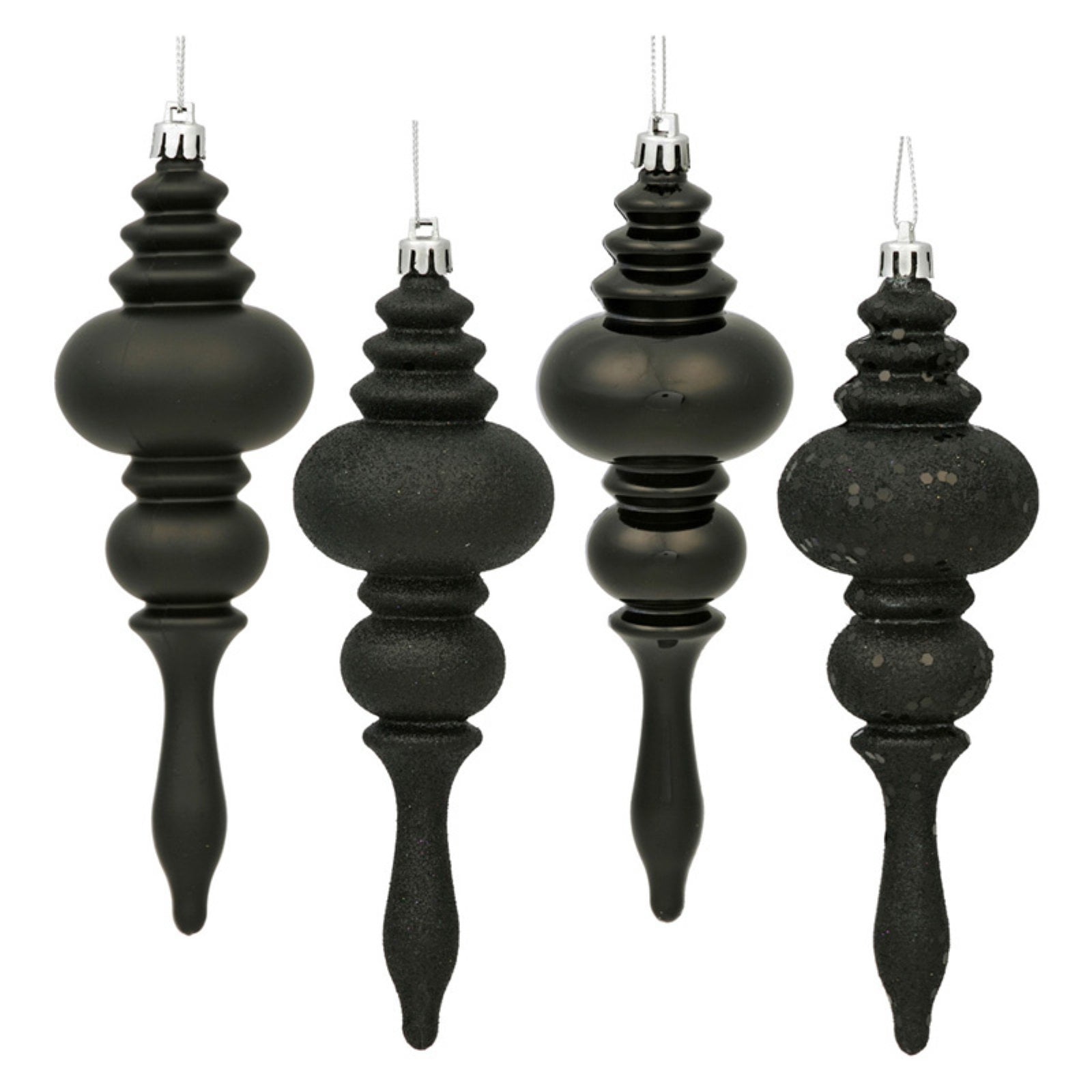 Sullivans 8 in. 8.75 in. and 7.5 in. Black Finial Ornament - Set of 3, Black Christmas Ornaments
