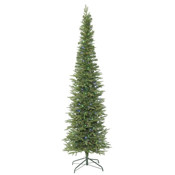 Vickerman 7.5' Bixley Pencil Fir Artificial Christmas Tree, Multi-colored Dura-Lit LED lights - Faux Brixley Pencil Fir Christmas Tree - Seasonal Indoor Home Decor