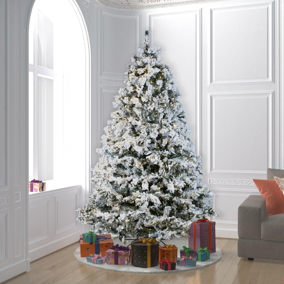 Vickerman 7.5' Flocked Alaskan Pine Artificial Christmas Tree, Warm White Single Mold LED lights