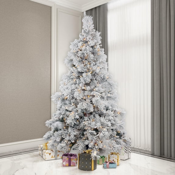 Vickerman 7.5' Flocked Alberta Artificial Christmas Tree, Warm White LED Lights