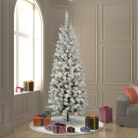 Vickerman 7.5' Flocked Pacific Artificial Christmas Tree, Multi-Colored LED Lights