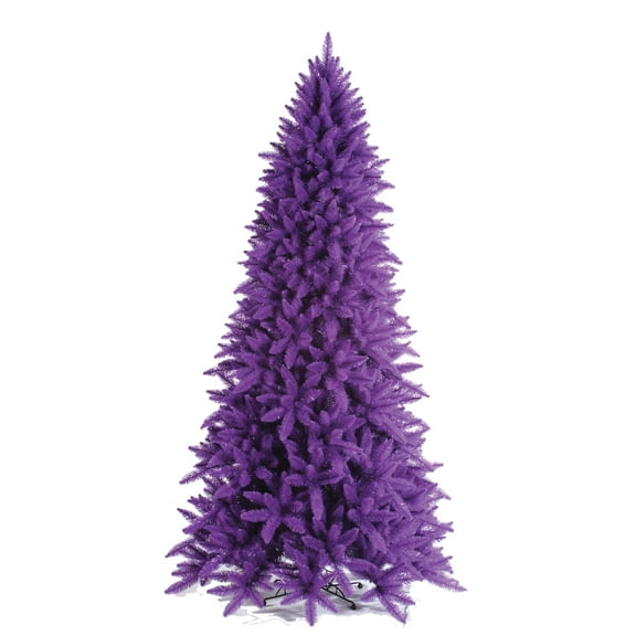 Vickerman 7.5' Flocked Purple Slim Fir Artificial Christmas Tree, Purple Dura-lit lights.