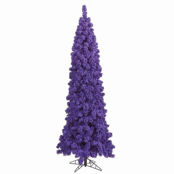 Vickerman 7.5' Flocked Purple Slim Fir Artificial Christmas Tree, Unlit