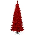 thumbnail image 1 of Vickerman 7.5' Flocked Red Slim Fir Artificial Christmas Tree, Unlit - Snow Covered Faux Tree - Seasonal Indoor Home Decor, 1 of 2