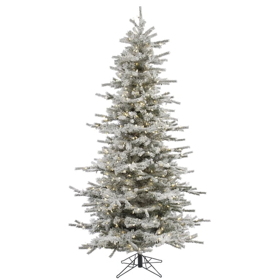 Vickerman 7.5' Flocked Sierra Fir Slim Artificial Christmas Tree, Warm White Single Mold LED lights