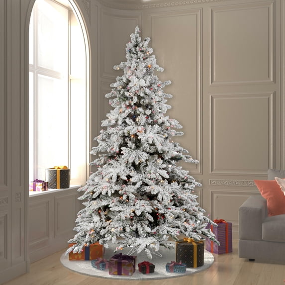 Vickerman 7.5' Flocked Utica Fir Artificial Christmas Tree, Multi-Colored LED Lights