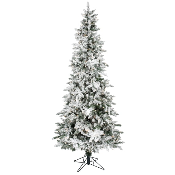 Vickerman 7.5' Flocked Utica Fir Slim Artificial Christmas Tree, Clear Lights