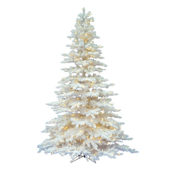 Vickerman 7.5' Flocked White Spruce Artificial Christmas Tree, Warm White Single Mold LED Lights