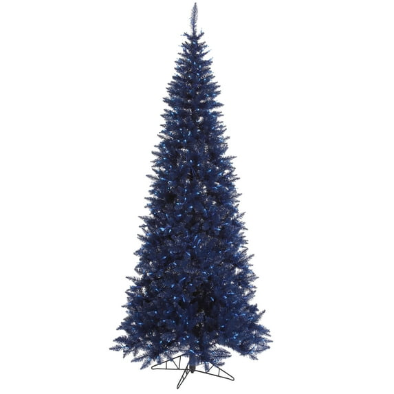 Vickerman 7.5' Navy Blue Fir Slim Artificial Christmas Tree, Blue Dura-lit Incandescent Lights