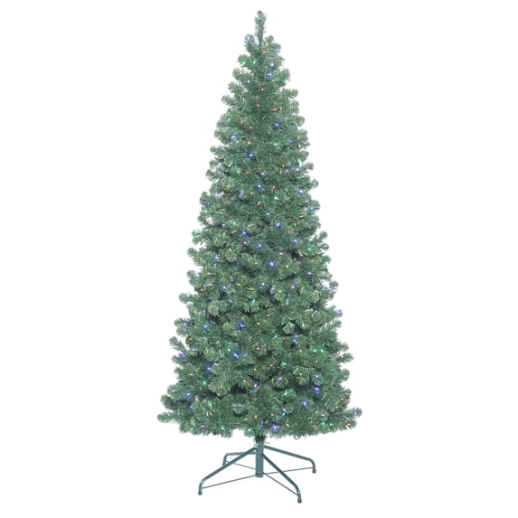 Vickerman 7.5' Oregon Fir Slim Artificial Christmas Tree, Multi-Colored LED Lights