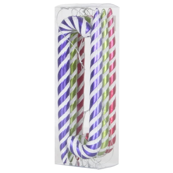 Vickerman 7.5" Purple-Lime-Cerise Candy Cane Christmas Ornament, 6 per Box