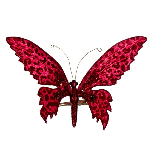 Vickerman 7.5" Red Glitter Butterfly on Clip, 4 pieces per bag