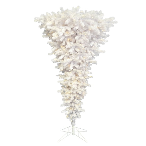 Vickerman 7.5' White Upside Down Artificial Christmas Tree, Warm White Single Mold LED Lights