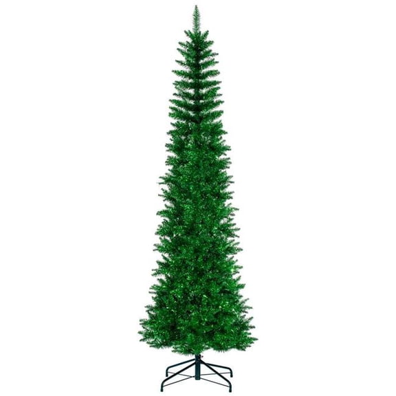 Vickerman  7.5 ft. x 32 in. Tinsel Pencil Artificial Unlit Christmas Tree - Green