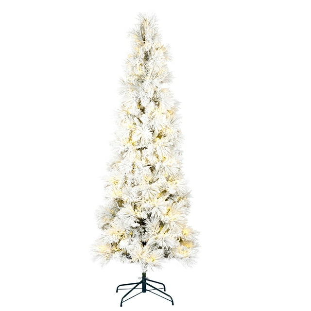 Vickerman 7.5' x 37" Flocked Atka Pencil Artificial Christmas tree, Warm White Dura-Lit® LED Lights