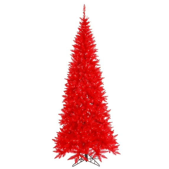 Vickerman 7.5' x 40" Red Fir Slim Artificial Christmas Tree, Red Dura-lit LED Lights